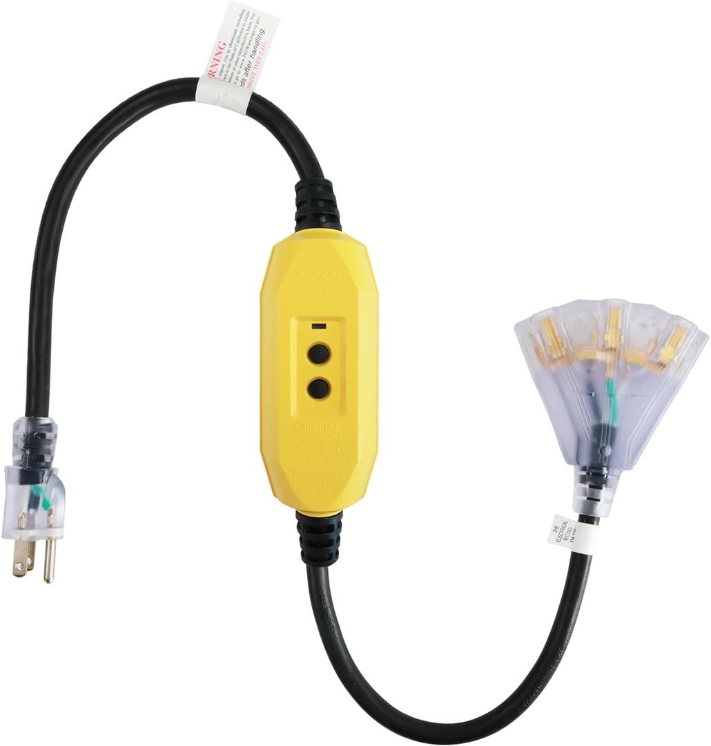 EP 3 Ft Lighted GFCI Extension Cord with 3 Electrical Power Outlets - 12/3 SJTW Heavy Duty Black Pigtail Extension Cable with 3 Prong Grounded Plug for Safety, UL Listed EP 3 Ft Lighted GFCI Extension Cord with 3 Electrical Power Outlets - 12/3 SJTW Heavy Duty Black Pigtail Extension Cable with 3 Prong Grounded Plug for Safety, UL Listed