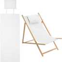 GORGECRAFT 1Pcs Beach Sling Chair Canvas with Pillow White Replacement Deck Chairs Canvas Cloth Fabric Outdoor Folding Lounge Chair for Patio Outdoor Sunbathing Garden Courtyard