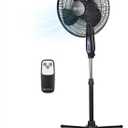 Comfort Zone 16-Inch Oscillating Pedestal Fan with Remote Control, 3-Speed High-Velocity Cooling, Adjustable Height & Tilt, Quad-Pod Folding Base, Black ETL Listed