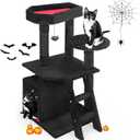 MOOACE Gothic Cat Tree with Coffin Beds, 32.6"Cat Tower Climbing for Indoor Cat with Spacious Cat Condo, Scratching Post, Pompom Toys, Tall Halloween Kitten House Furniture for Cats Stuff, Black Cage