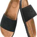 Women's Suede Slide Sandals with Arch Support,Cork Comfortable Summer Flat Sandals for Women 2025 Beach Vacation Shoes,Cute Dressy Sandals Outdoor Slippers