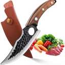 Upgraded Huusk Kitchen Chef Knife Viking Knife with Sheath Japanese Forged Japan Knives Boning Knife Multipurpose Meat Knives Outdoor Camping BBQ Knife with Gift Box (Brown)