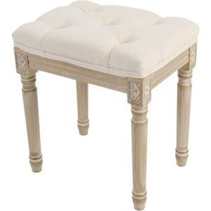 Yusong Vanity Stool Upholstered Bench Seat for Makeup Room, Vintage Small Bedroom Bench Dining Bench with Tufted Fabric for Living Room, Piano Stool with Rustic Wood, Easy Assemble, Beige (17''*13''*18.6'')