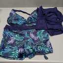 Yonique 3 Piece Tankini Swimsuits for Women Swim Tank Top Bathing Suits with Boy Shorts and Bra Athletic Swimwear (X-Large, Navy Blue Green Leaf)