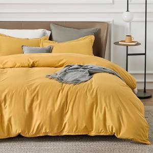 Bedsure Duvet Cover Queen Size - Soft Double Brushed Bedding Set for Kids & Adults, Zipper Closure, 3 Pieces, Includes 1 Duvet Cover (90"x90") & 2 Pillow Shams, NO Comforter, Golden Yellow