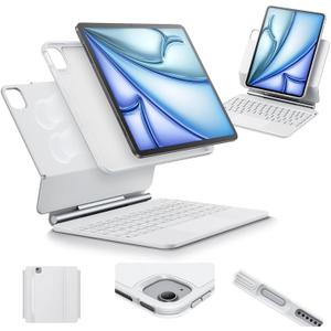 ESR iPad Air 11 Inch Case with Keyboard (M3/M2, 2025/2024) & iPad Pro 11/Air 5th/4th Gen Keyboard, Easy-Set Magnetic Stand, Portrait/Raised Modes, with Removable Protective Case, White