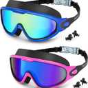 Water Space Swim Goggles 2 Pack for Adult Men Women, Anti-fog UV Protection No Leak 180 Wide View Clear Vision Pool Goggles