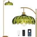 Gold Floor Lamps for Living Room Vintage Green Floor Lamp with Remote Control & Glass Lampshape,Dimmable Mid Century Modern Standing Lamp Tall Flower Lamp Brass Floor lamp for Bedroom Corner (10.2inch)