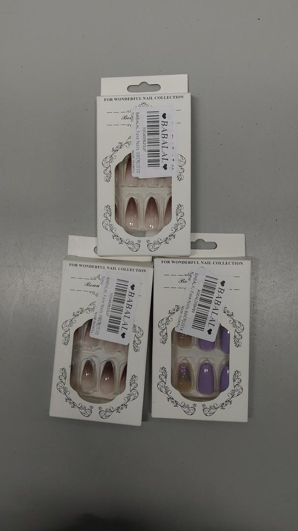 BABALAL Press on Nails Long Coffin Fake Nails Purple Lavender Glue on Floral Acrylic False Nails Art Coquette Ballerina Glossy DIY Stick on Supplies 24Pcs Ballerina Artificial 3 pack