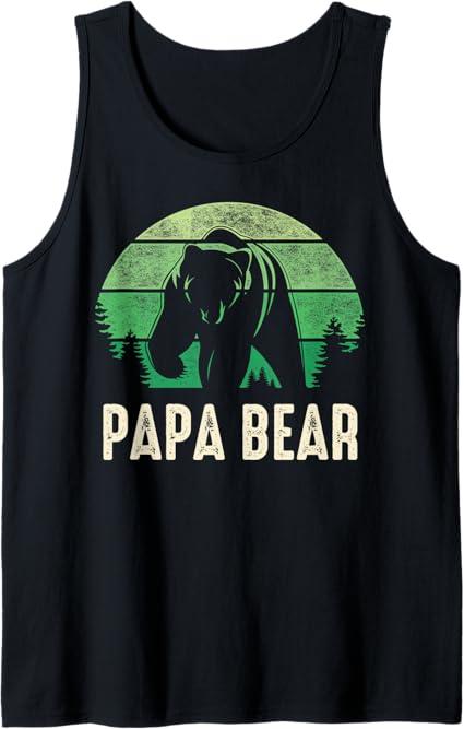 Papa Bear Tank Top Green Retro Mens gift Tank Top XL