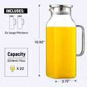 Netany 2 Pack 2.22 Liters/75 oz Square Glass Pitcher with Lid and Handle for Fridge, Iced Tea and Coffee Carafe Beverage Serveware, Heat Resistant Borosilicate Water Jug for Hot/Cold Drinks and Milk