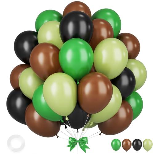 Dark Green Brown Balloons, 12 Inchs Avocado Sage Green Black Latex Balloons for Boys Kids Video Theme Jungle Safari Game Party Baby Shower Wedding Grauation Birthday Decorations