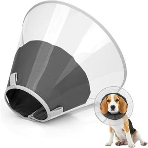 Dog Cone Collar for Recovery: Soft Elizabethan Collar Alternative to Stop Licking, Adjustable Pet Cone for Large, Medium, Small Dogs, for Surgery, Spay, Injury, Skin Treatment (Jet Black, L) (L(Depth: 9.8, Girth:12-18))