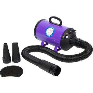 Flying Pig High Velocity Dog Pet Grooming Dryer w/Heater (Model: Flying One, Purple), 10 FT FLEXIBLE HOSE + 2 NOZZLES
