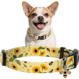 Kazazoo Dog Collar Cute and Soft Nylon Puppy Collar for Boy and Girl, Adjustable Dog Collars for Dogs, Yellow&Blue Plaid-L