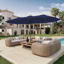 Patio Kingdom 15FT Double Sided Patio Umbrella with Base Included Large Outdoor Market Umbrella with Crank Handle, UV Resistant Canopy, Sturdy Frame for Garden, Poolside, Deck, Navy Blue