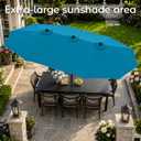 DomeShade 15FT Extra Large Patio Umbrella with Base, Double-Sided Outdoor Rectangular Market Umbrella with Stand,Heavy Duty Outside Sun Umbrella for Backyard,Poolside,Patio Furniture,Teal Blue