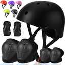 Toddler Kids Bike Helmet Set - Adjustable Cycling Helmet with Knee, Elbow Pads & Wrist Guards Sport Protective Gear Little Kid, Black, Small: 20.1"-21.2"/51-54cm