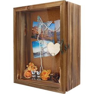 11x14 Inch Deep Display Shadow Box Wooden with Real Glass - 5 Inch Depth for Collectibles, Memorabilia, Dolls & Toys, Tabletop or Wall Mount, Includes Cork Backboard & 10 Pins