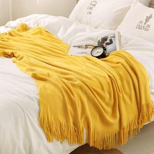 Homiest Decorative Knitted Throw Blanket with Fringe Soft & Cozy Tassel Blanket for Couch Sofa Bed (Yellow,50x60)