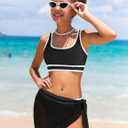 Girls Swimsuit Double Strap High Waist Sporty Bikini Swimsuits Swim Cover Up Skirt 3 Piece Set