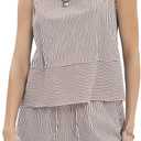 EXLURA Women's Summer 2 Piece Outfits Sleeveless Tank Top Matching Shorts Sets Cotton Striped Sweatsuits Vacation Beach 2025 (Coffee White), Small