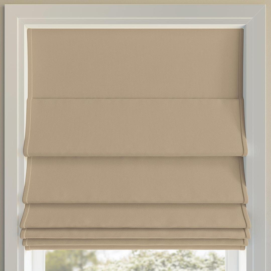 Sun Zero Monte Velvet 100% Blackout Cordless Roman Shade, 33" x 64", Beige