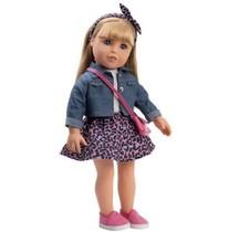 Gift Boutique 18 Inch Girl Doll, Fashion Doll with Fine Blond Long Hair, Blue Eyes, Floral Outfit, Denim Jacket, Sandals, Boots, Hair Bow, Handbag