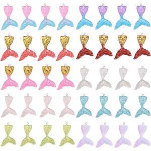 SUNNYCLUE 40Pcs Resin Mermaid Tail Charms Flatback Charm Pendants with Glitter Powder Summer Ocean Fish Tails Charms for DIY Jewelry Making Charms Earring Bracelets Necklace Supplies Hanging Ornament
