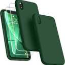 Dssairo [3 in 1 for iPhone Xr Case, with 2 Pack Screen Protector, Liquid Silicone Slim Shockproof Protective Phone Case 6.1 inch [Microfiber Lining] (Alpine Green)