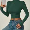 ZESICA Women's Long Sleeve Tops Mock Neck Ruched Tight Shirts 2026 Spring Trendy Outfits (Green, S)