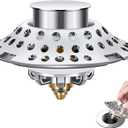 Tub Stopper 2-in-1 Pop-Up Bathtub Drain Stopper & Tub Drain Hair Catcher, Bathtub Stopper with Double Filtration Design, Bathtub Strainer Fits 1.45-1.8" Drain Holes