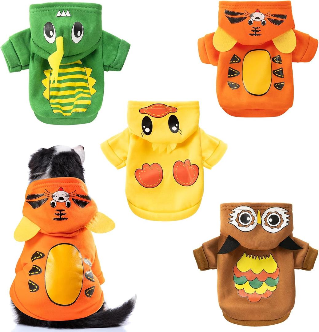 Weewooday 4 Pieces Winter Dog Clothes Pet Dog Hoodie Puppy Coat Fleece Dogs Sweaters with Hat Chihuahua Cartoon Sweatshirts Costume Outfit for Small Large Dogs Cats (XS(Body Length:7.9 Chest:11.8))