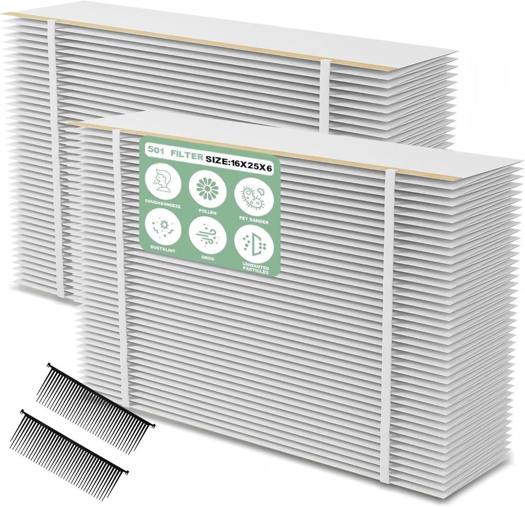 （2 Pack）501 Replacement Furnace Filter Compatible with AprilAire 5000 Whole-House Air Purifier - 16x25x6 MERV 15, Clean Air & Dust，incloud 2 Pleat Spacers