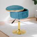 Adjustable Vanity Stool with Storage, 360 Swivel Makeup Stool Chair Small Velvet Round Ottoman with Gold Base for Bedroom (Blue)