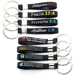 (12-pack) Christian Religious Bible Keychains - Wholesale Bulk Pack of 1 Dozen Silicone Rubber Key Rings with Scriptures for Church, Worship, Baptism, Christmas, Easter Gifts for Teens Men Women