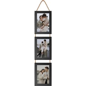 Lavezee 4x6 Picture Frames Collage Black, 3 Opening 4 x 6 Hanging Picture Frames Vertical for 4 by 6 Inch Photos for Wall Decor