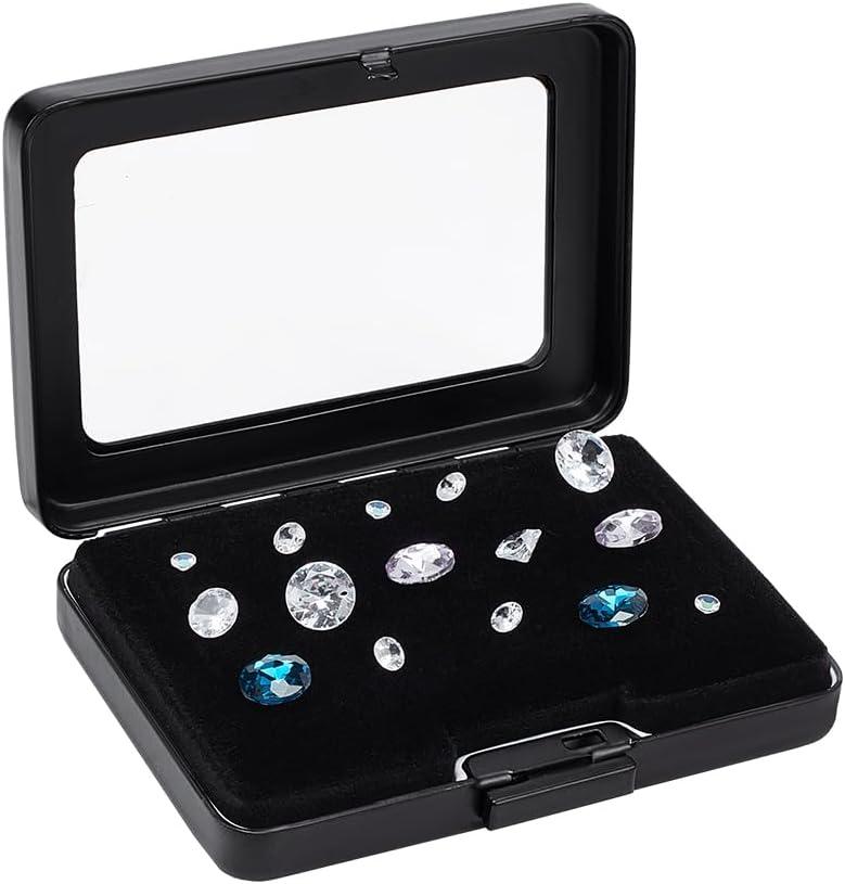 PH PandaHall Diamond Storage Box Gem Display Case Gemstone Container Small Storage Box Jewelry Organizer with Velvet and Window for Collectibles Rhinestone Crystal Small Items Jewelry 3.1x2.3 inch (Black)