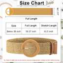 2 Pieces Women Straw Woven Elastic Stretch Waist Belt Skinny Dress Braided Waist Belt with Wooden Style Buckle, Size Name: 39.37 Inches