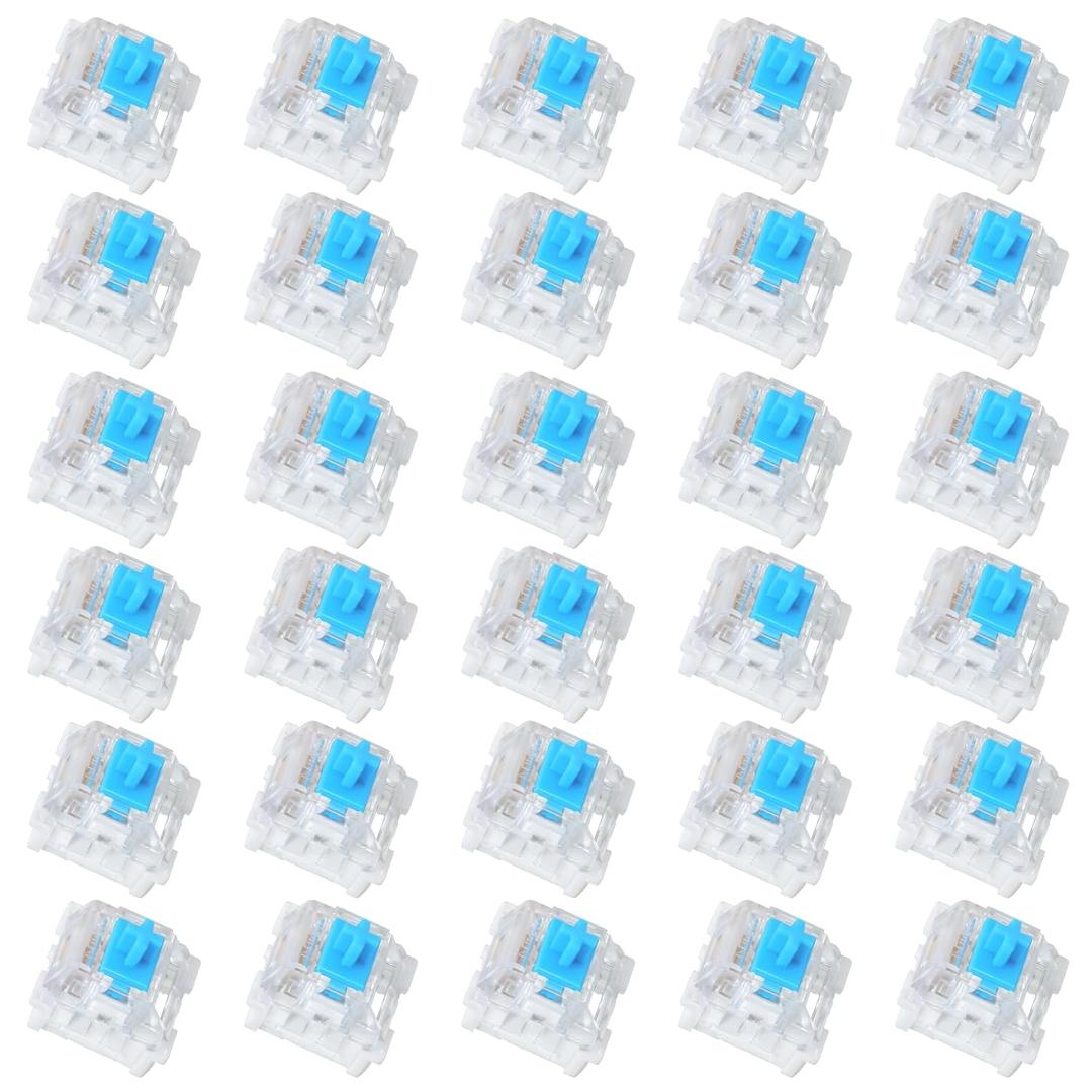30 Pieces Blue Mechanical Keyboard Switches, 3 Pin Pre-Lubricated Clicky Key Switches, Dustproof and Waterproof Keyboard Accessories for Mechanical Gaming Keyboards