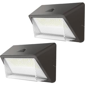 TIERONE 50W LED Wall Pack Light Dusk to Dawn Photocell Outdoor Commercial Security Area Lighting Fixture UL Listed 5500LM 4000K Daylight 400W HPS/HID Equivalent IP65 Waterproof 120-277V 2PACK (Bronze-2PK)