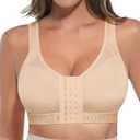 FeelinGirl Front Closure Post Surgery Compression Bra with Adjustable Straps Wireless Breast Augmentation Post Op Bras (3X-Large, Beige)