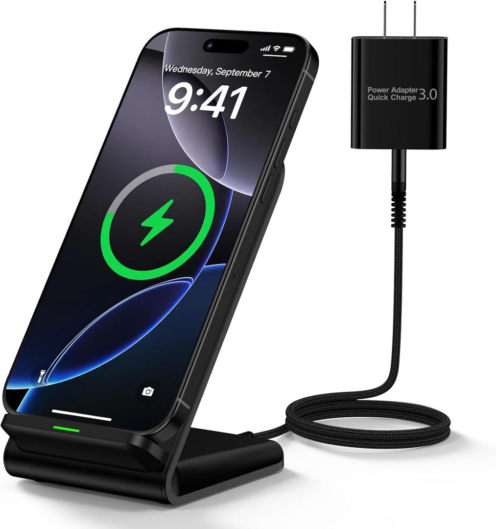 Samsung S25 Wireless Charger Stand Wireless Phone Charger for Android Samsung Galaxy S25 Ultra S24FE S23 S22 S21 S20 S10, Wireless Charging Station for iPhone 17 Air 17 Pro Max 16 e 15 14 with Adapter