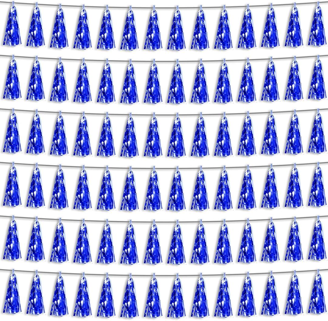 6P Blue Foil Fringe Metallic Tassel Streamers Banner Tassel Garland for Parade Floats, Bachelorette, Wedding, Birthday, Graduation, Christmas, Bridal/Baby Shower Party Decorations