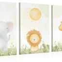 KEMINA BLANKETS Safari Nursery Wall Art Set of 3 1216 Inch Neutral Animal Canvas Prints (Elephant, Lion, Giraffe), Printed from Original Hand-Illustrated Artwork, Ready-to-Hang Baby Room Decor