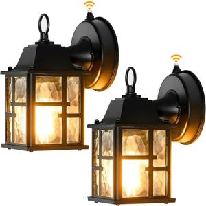OKELI Dusk to Dawn Outdoor Wall Lights, Exterior Waterproof Lantern, Front Porch Sconce Lighting with Water Ripple Glass Shade, Mini Anti-Rust Wall Lamps Outside Lights for House Garage (2 Pack) (8.5")