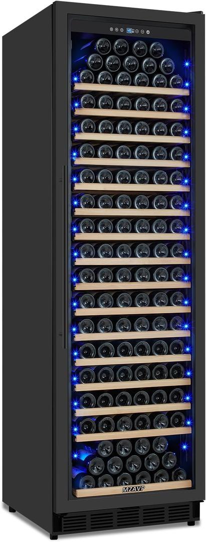 Large Wine Fridge, 200 Bottles Wine Fridge with Fast Cooling and Intelligent Temperature Memory, Wine Cooler Refrigerator Freestanding or Built-in, Tall Wine Refrigerator with Glass Door, Black