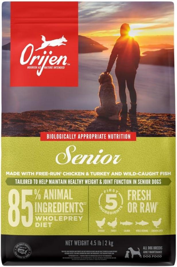 ORIJEN Grain Free WHOLEPREY Dry Dog Food Senior Recipe 4.5lb Bag | 85% Fresh or Raw Ingredients, Grain Free, Made in the USA, No Corn, Soy or Wheat, For Senior Pets, Global Quality Ingredients (EXP 12/08/27)