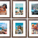 Vittanly 8x10 Picture Frames Set of 6, Shatter Resistant Plexiglass, Display 5x7 Pictures with Mat or 8x10 without Mat, Photo Frames for Wall or Tabletop, Engineered Wood, Brown