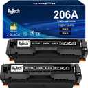 206A Black Toner Cartridge,with Chip Version 2 Pack Replacement for HP 206X W2110A for HP Color LaserJet pro M283cdw M283fdw M282nw M255dw M255nw M283 M255 Printer